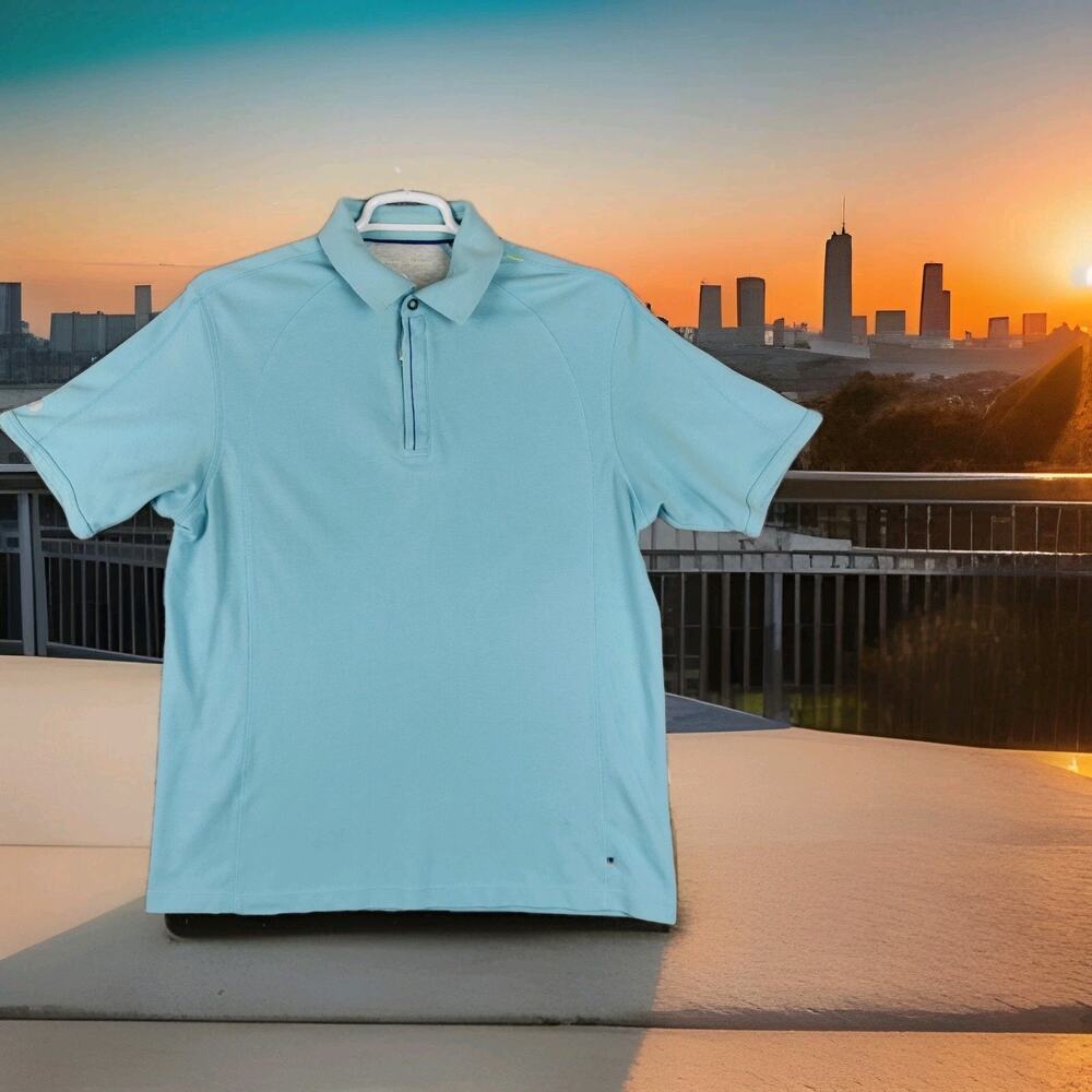 Tommy Bahama Polo Shirt Men's Large Teal Aqua Short Sleeve Rugby Preppy